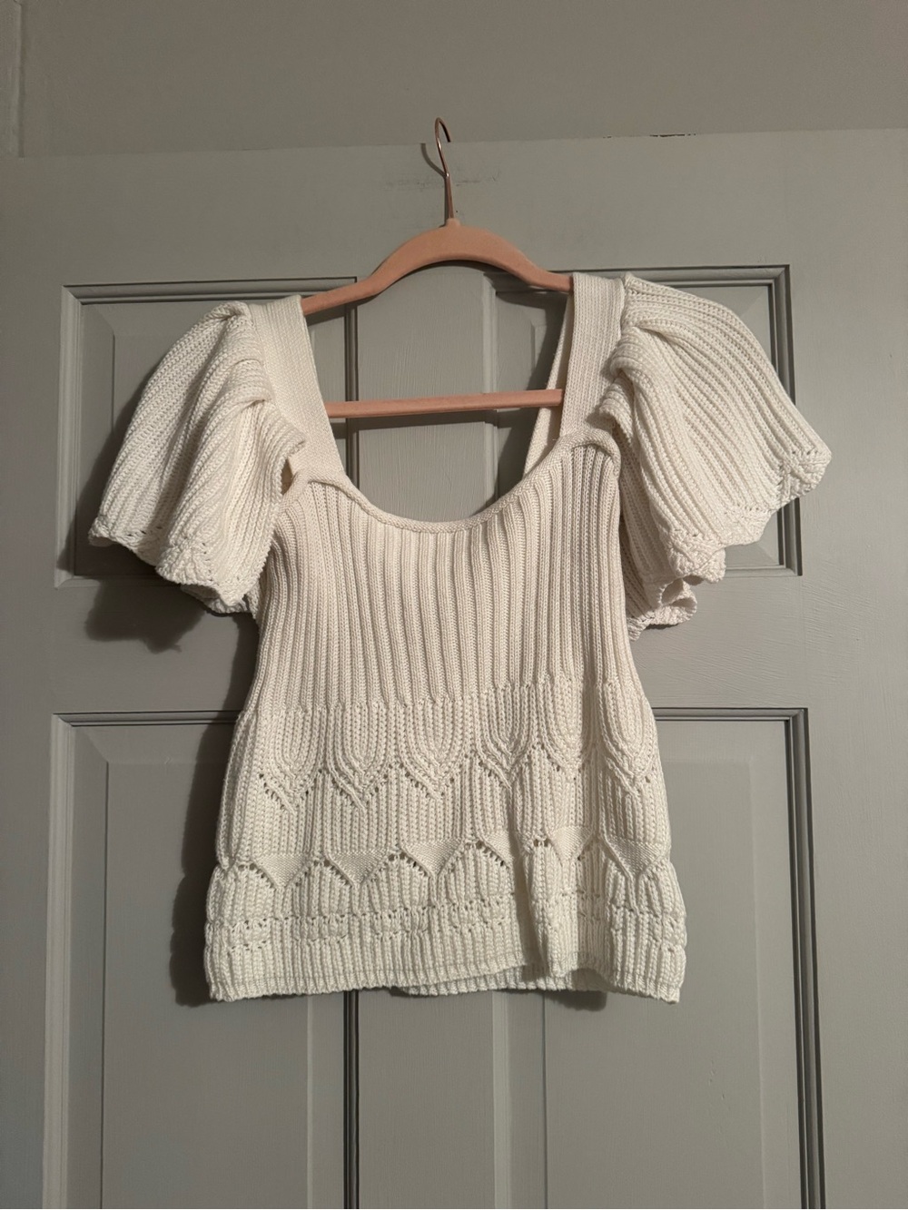 Cream Puff-Sleeve Knit Tank Top
